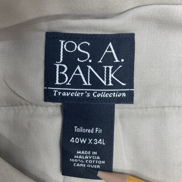 Jos A Bank Travelers Men's 40 x 33.5 Tailored Fit Chinos Light Khaki Flat Front - Picture 6 of 7